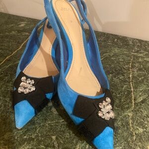 Zara women blue suede kitten heel pointy heel